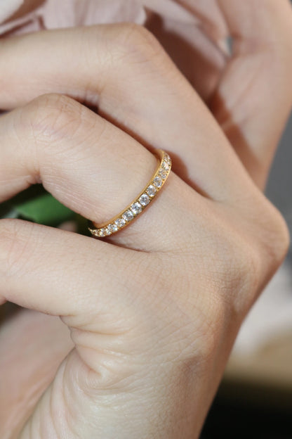 2mm Women 18k gold plated Stainless Steel Crystal CZ Eternity Wedding Ring Gifts