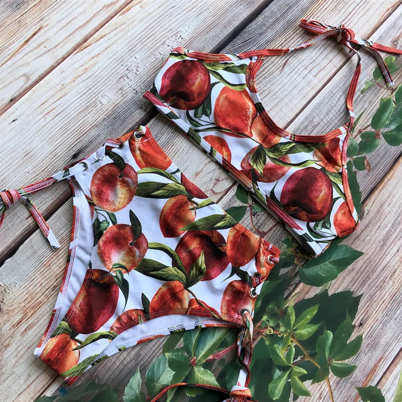 Women Swimsuit High Waist Bandage Sport Swimwear Bikini Push Up Beachwear Bathing Suit