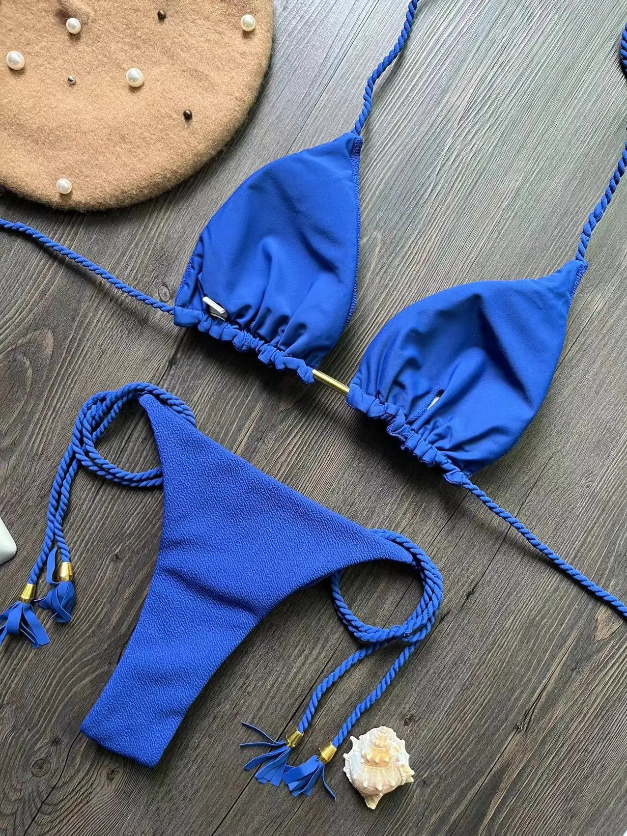 Sexy Braiding rope Bandage Bikini Swimsuit Two-piece Triangle Swimwear Bathing Suit Brazilian