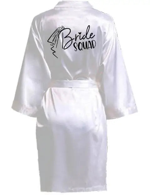 Women Wedding Bridal Bride Robe Printed Kimono Satin Pajamas Bridesmaid Bathrobe