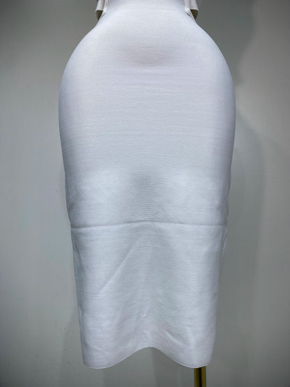 Sexy Turtleneck White Cut Out Midi Bandage Evening Party Prom Birthday Dress