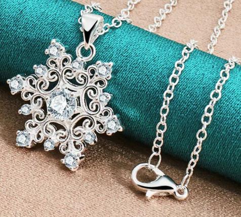925 Sterling Silver Snowflake Zircon 16-30Inches Chai Wedding Engagement Fashion Pendant Necklace