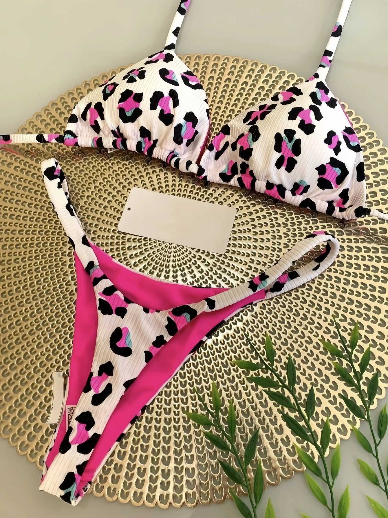 Women's Bikini Split Print Swimwear Fashion G-string Beach Swimsuit Suit
