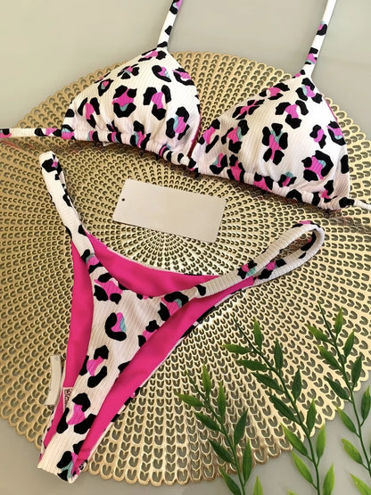 Women's Bikini Split Print Swimwear Fashion G-string Beach Swimsuit Suit