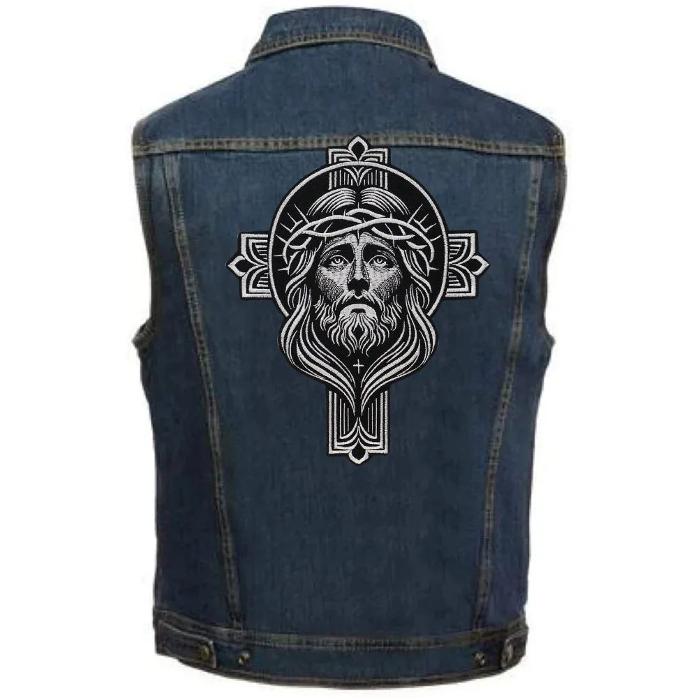 Big Cross Skull Gothic Punk Rock Iron on Patches Embroidered Crown Skull Patch Clothes Sewing Stickers