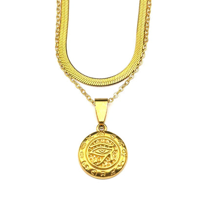 Women Men Gold Color Eye of Ra Horus Symbol Stainless Steel Egyptian Eyes Hieroglyph Chain Pendant Necklace
