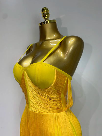 Sexy Sleeveless Tassels Bandage Celebrity Evening Party Birthday Cocktail Dress