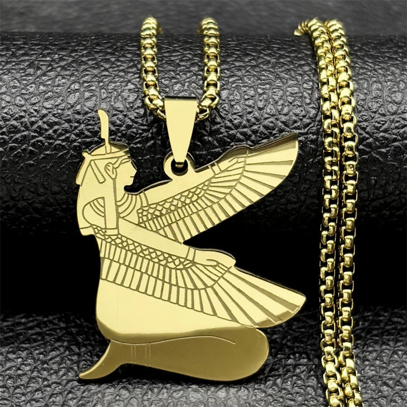 Women Men Stainless Steel Gold/Silver Color Egyptian Mystery Amulet Goddess of Life Necklace