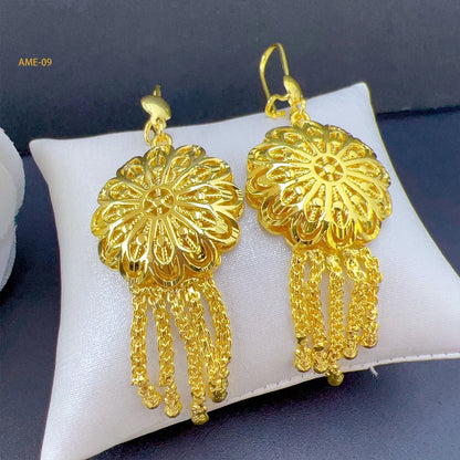 Dubai Ethiopia Tassel Gold Color African Women Bridal Wedding Drop Earrings