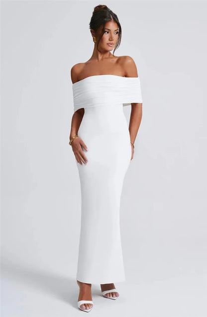 Women Strapless Backless Maxi Solid Off-shoulder Sleeveless Bodycon Long Dress