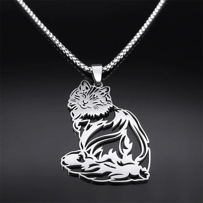 Cute Cat Ragdoll Kitty Women Men Stainless Steel Silver Color Chain Pendant Necklace