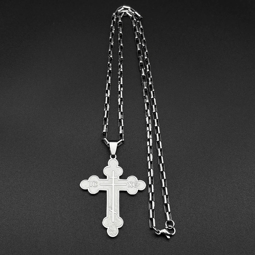 Men Women Stainless Steel Religious Gold Color Amulet Orthodox Jesus Cross Pendant Necklace