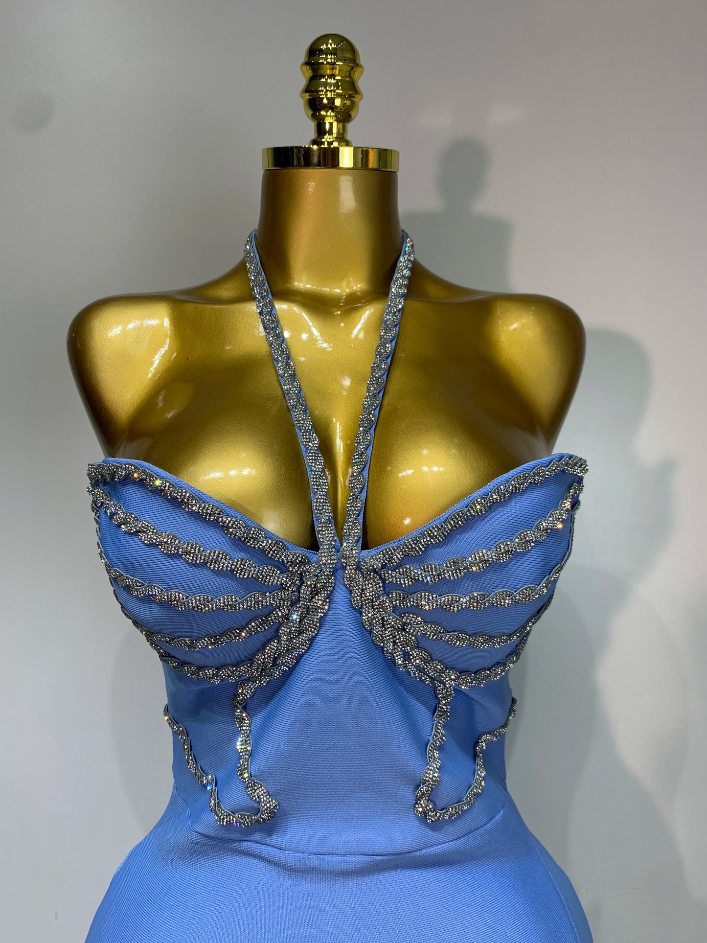 Sexy Halter Long Bandage Shiny Crystal Backless Evening Party Birthday Dress