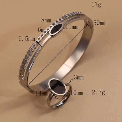 Luxury 2-In-1 Wedding Gold Black Acrylic Stainless Steel Ring Bangles Set