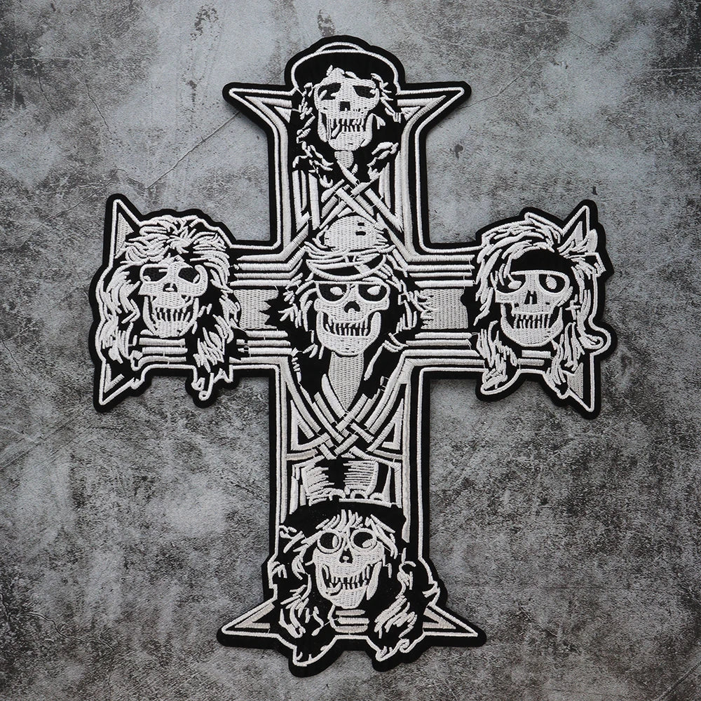 Big Cross Skull Gothic Punk Rock Iron on Patches Embroidered Crown Skull Patch Clothes Sewing Stickers