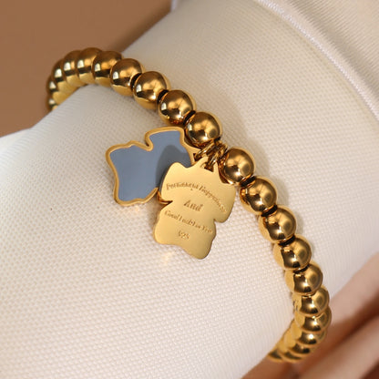 New Pink Elephant Pendant Elastic Bead Stainless Steel Bracelet 18 K Gold Plated Luxury Women's Jewelry Wholesale Gift