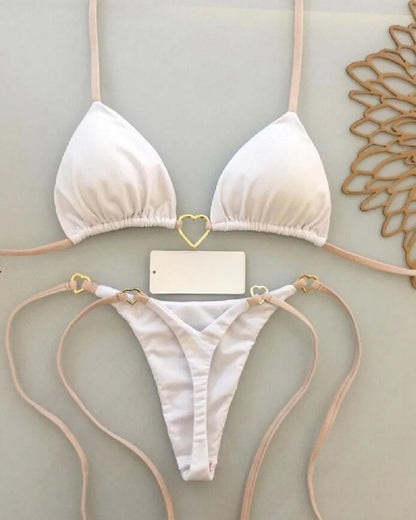 Women's Solid Color 2-piece Split Beach Swimsuit Bikini Swimwear Suit