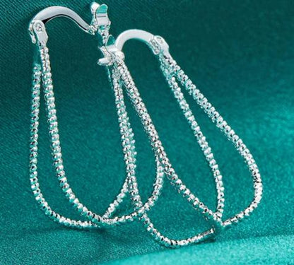 925 Sterling Silver Double Line Cross Woman Fashion Charm Wedding Hoop Earring