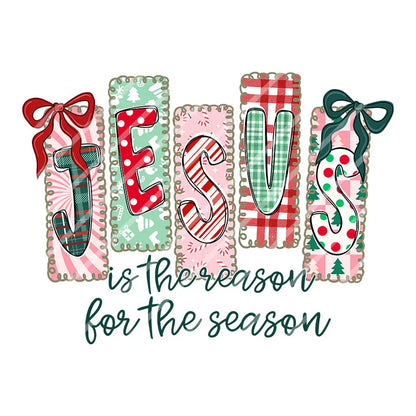 Christmas Jesus Is The Reason For The Season DIY Iron-On Heat Transfer Sticker T-shirts Sweatshirts Bag Pillowcase Xmas Decor