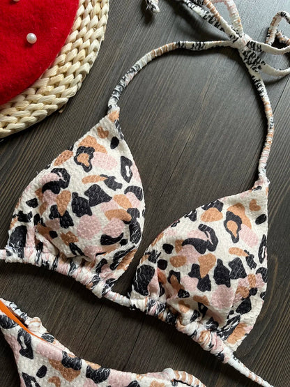 Sexy Leopard Thong Swimsuit Push Up Bikini 2-piece Swimwear Beachwear Bathing Suit