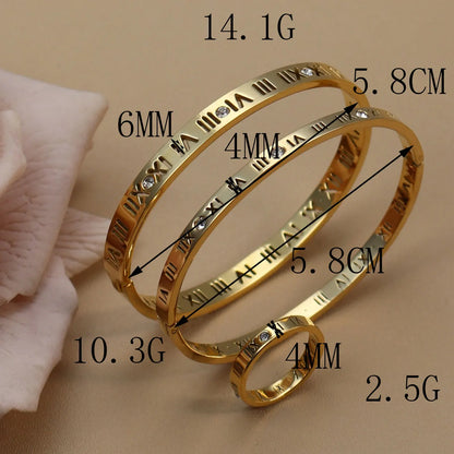 Stainless Steel 18K gold plated Roman Numeral Bracelet Bangles Ring 2-in-1 Jewelry