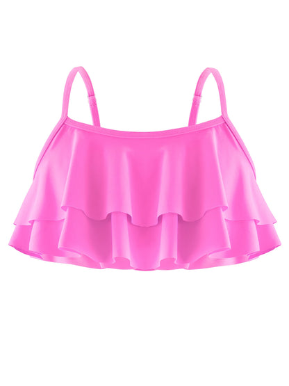 2pcs Kids Girl Sleeveless Pink Ruffle Crop Tops Scale Print Swim Briefs Swimming Suit