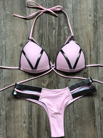 Women Gold Stamping Padded Swimsuit Push Up Bikini Swimwear Beachwear Brazil Bathing Suit