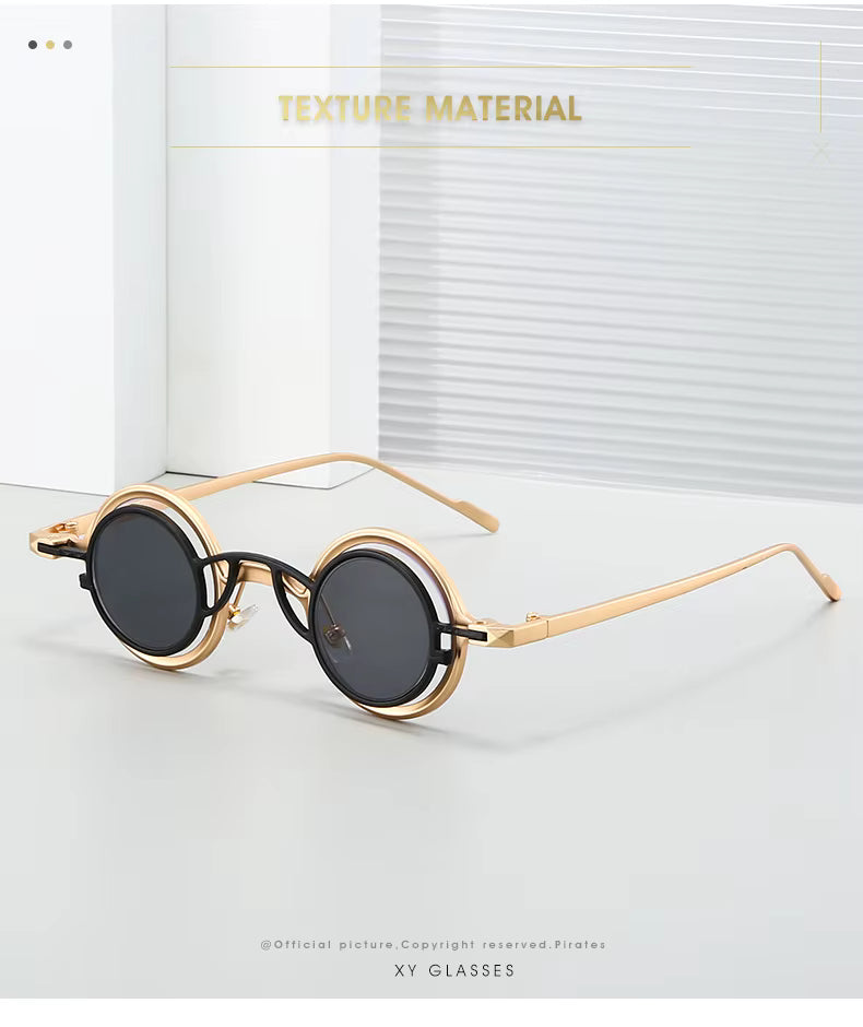 Women Round Two in One Pure Titanium Y2K Steampunk UV400 Sunglasses Glasses