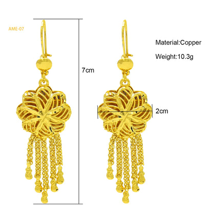 Dubai Ethiopia Tassel Gold Color African Women Bridal Wedding Drop Earrings