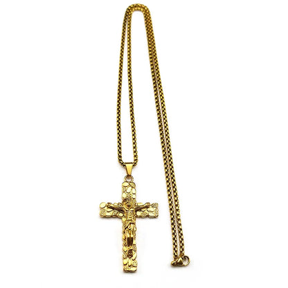 Men Women Gold Color Chain Amulet Stainless Steel Christian Jesus Crucifix Cross Pendants Necklace