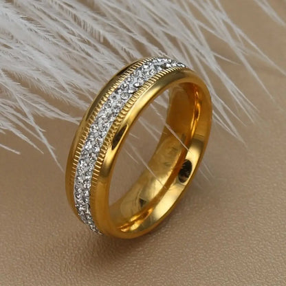 Women Zircon Stainless Steel Love Brand 18k Gold Color Wedding Ring