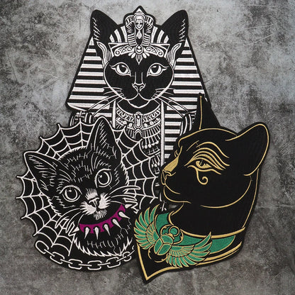 Large Black Noble Animal Cat Patch Embroidered Patches Iron on Clothing Backpack Badges Twill Craft Stickers