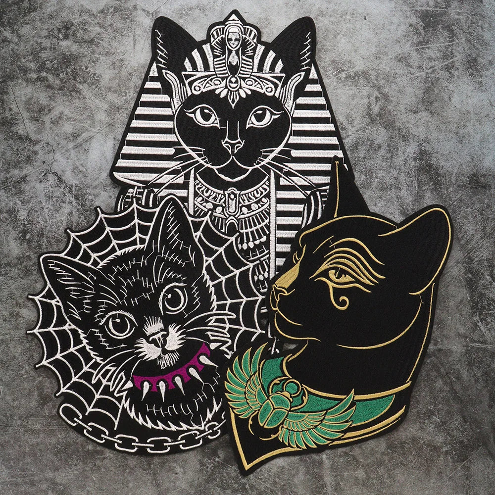 Large Black Noble Animal Cat Patch Embroidered Patches Iron on Clothing Backpack Badges Twill Craft Stickers