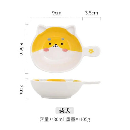 Ceramics Snack Cartoon Animals Saucer Dipping Sauce Dish Handle Dinner Plate Pot