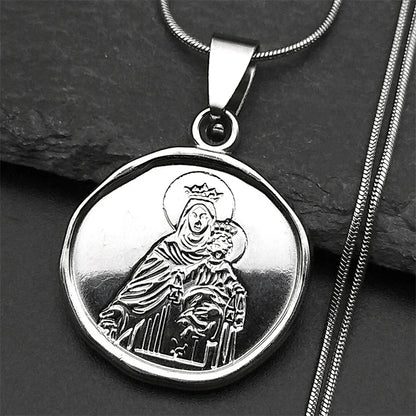 Men Stainless Steel Hip Hop Virgin Mary Medal Our Lady of Guadalupe Pendant Necklace