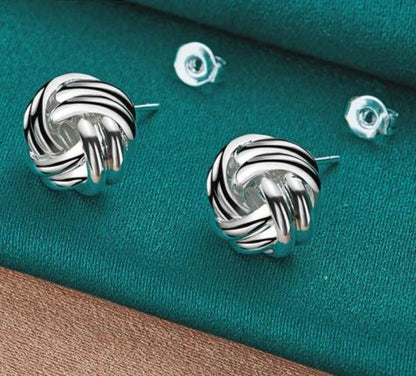 925 Sterling Silver Knot Twist Woman Wedding Engagement Fashion Party Charm Stud Earrings