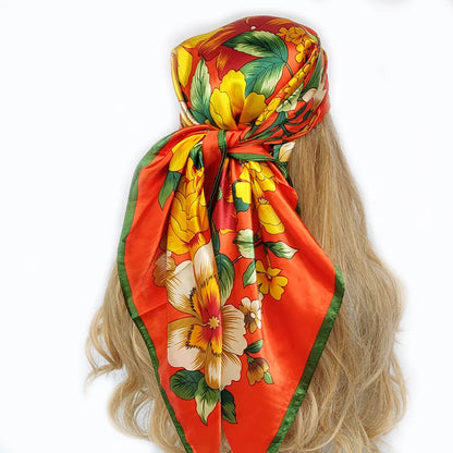 90cm Women Four Seasons Square Silk Satin Bandana Wrap Shawl Scarves Scarfs gk2