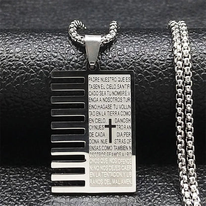Men Women Stainless Steel Portuguese Religious Christian Cross Bible Verse Prayer Necklace