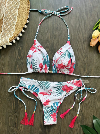 Sexy Print Bandage Bikini Women Swimsuit Halter Triangle Swimwear Bathing Brazilian Suit