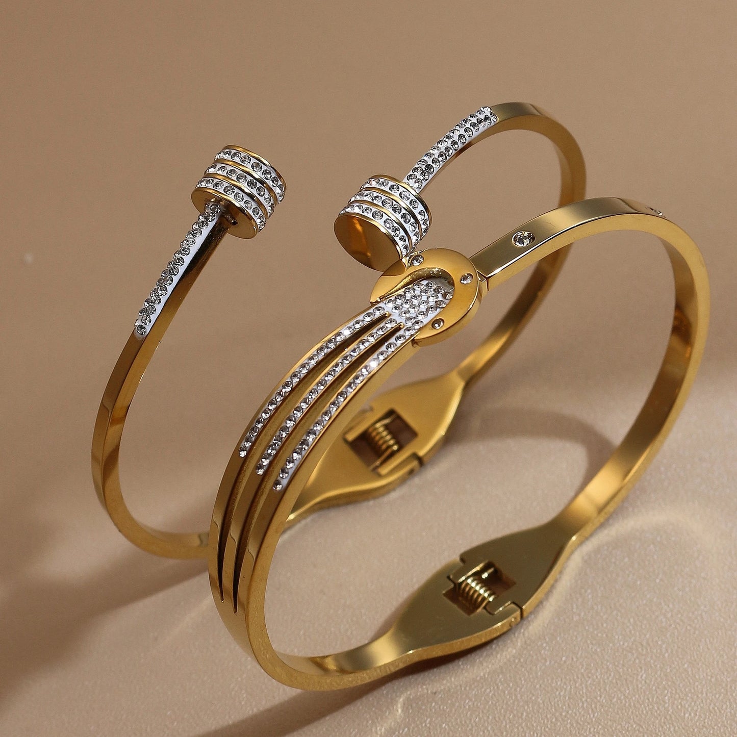 Women 18k Gold Plated Crystal Hollow Open Stainless Steel Bracelet