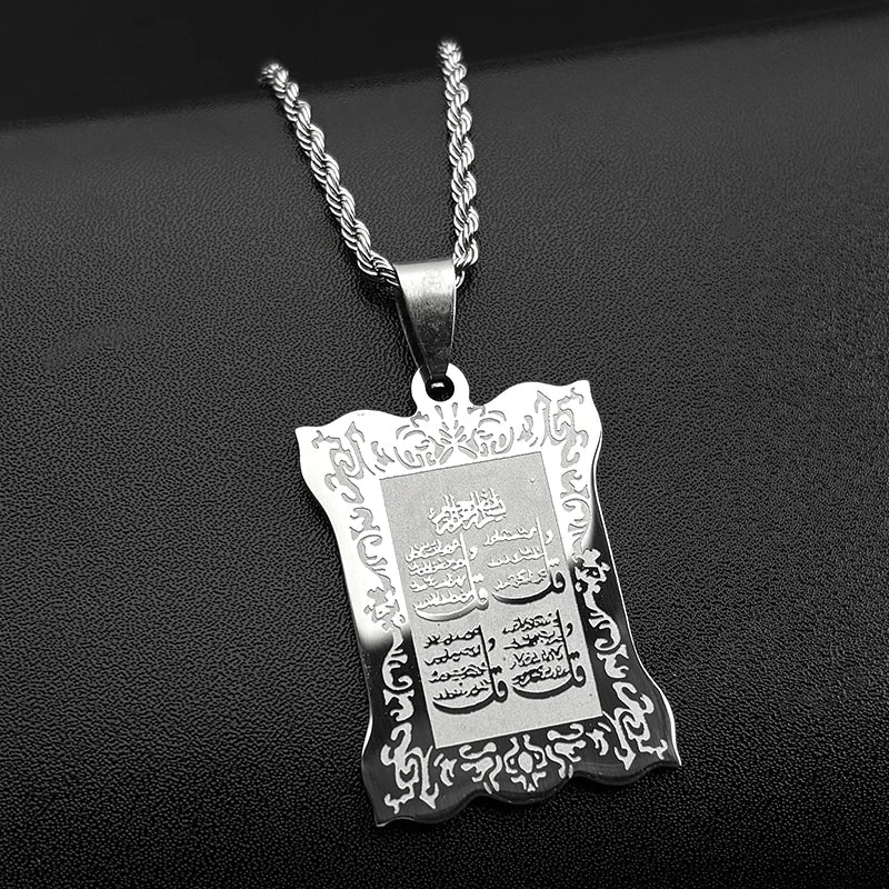 Women Men Chain Gold Color Quran Amulet Arabic Stainless Steel Muslim Islam Allah Pendant Necklace