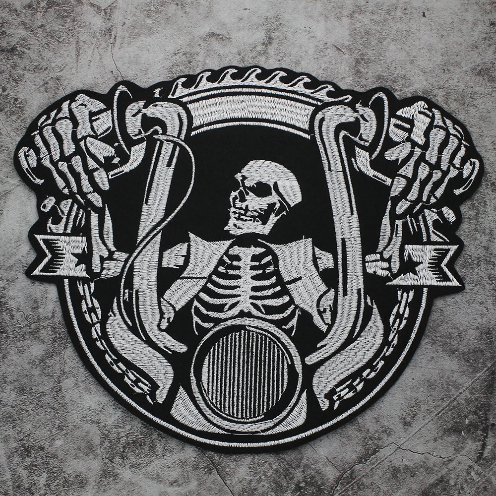 Skull Biker Cool Embroidery Patch Appliques Iron on Patches for Clothing Sewing