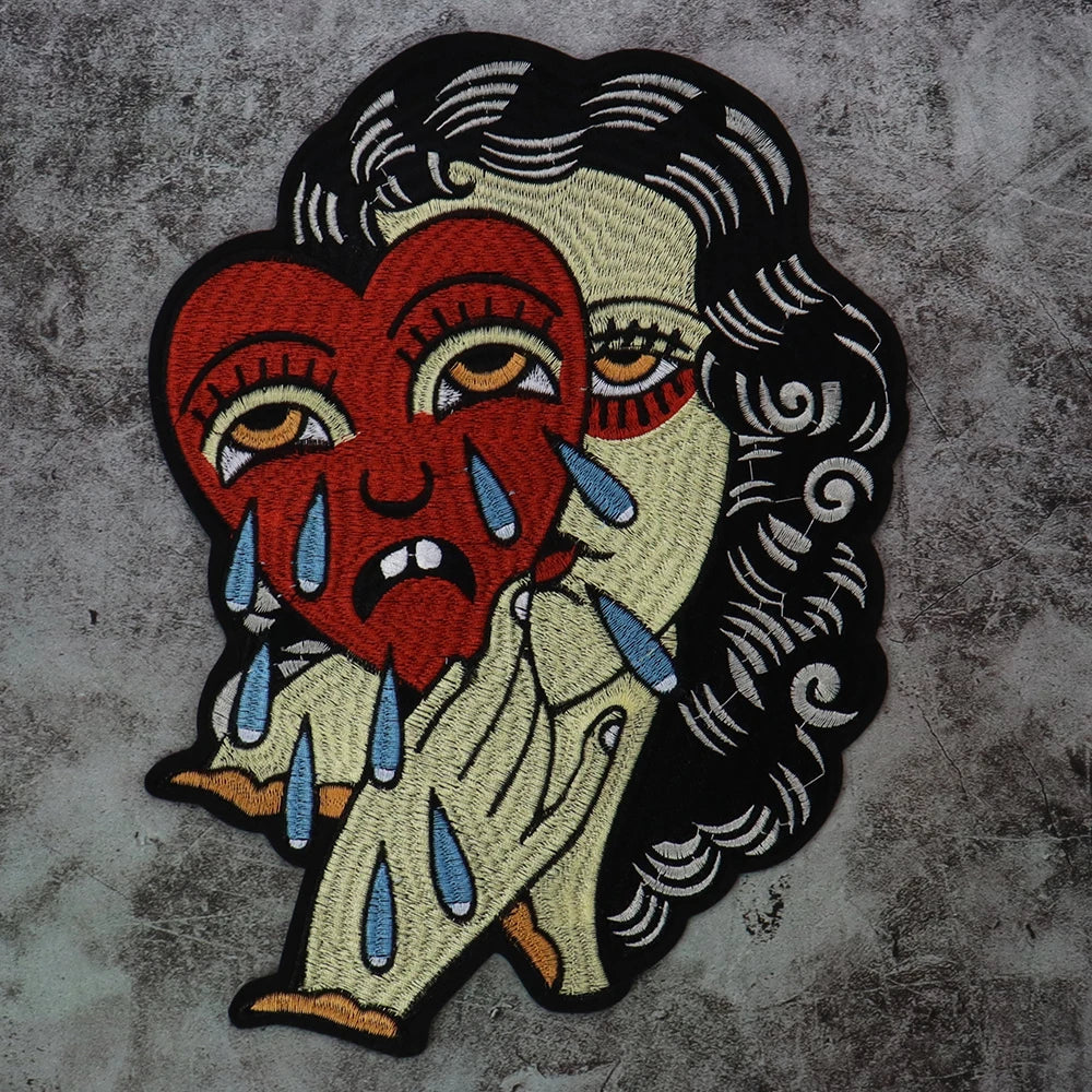 Embroidered Beauty Sexy Red Rose Love face Girl Patch Iron On Embroidered Patches for Clothes