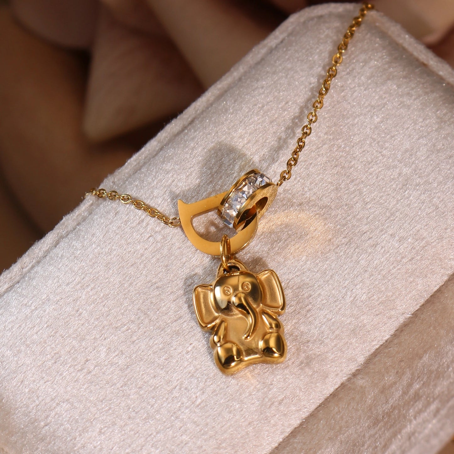 Women Small Elephant Zircon Roman Numeral 18K Gold-Plated Stainless Steel Necklace