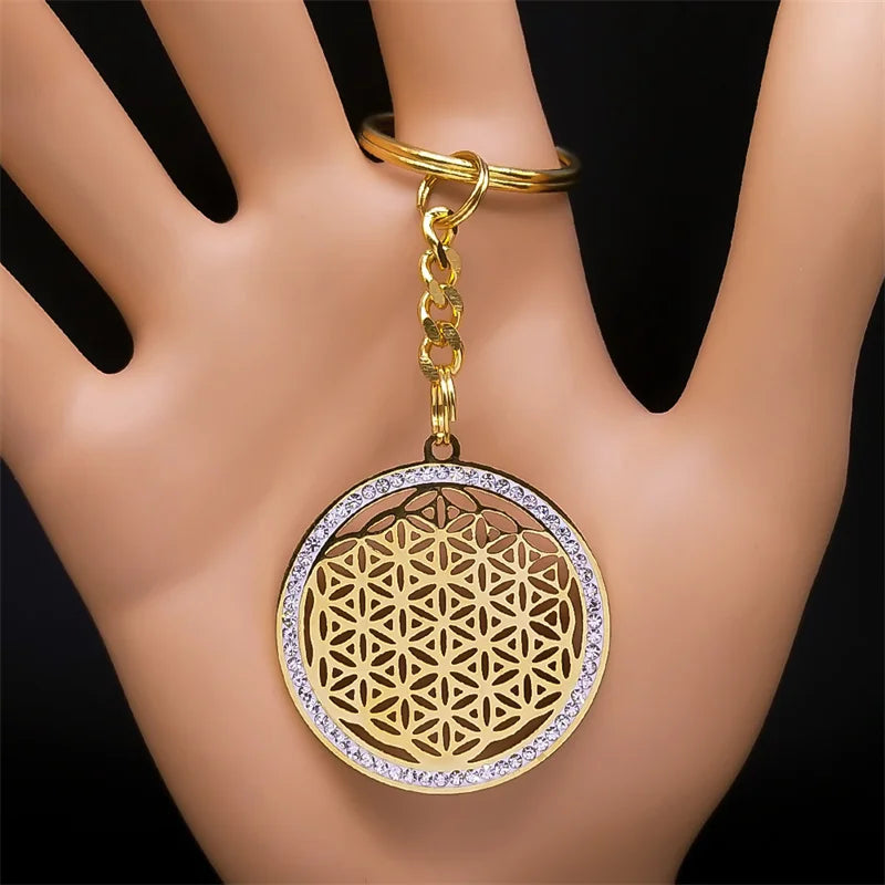 Women Metatron Sacred Geometry Symbol Flower of Life Stainless Steel Crystal Pendant Necklace