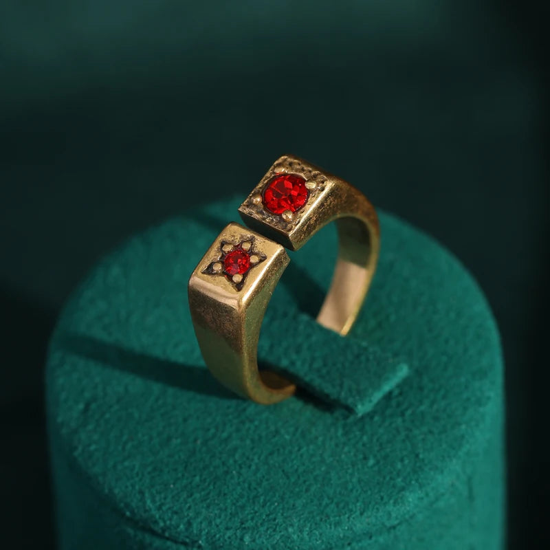 Women Red Oval Round Natural Stone Vintage Open Engagement Rings