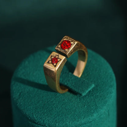 Women Red Oval Round Natural Stone Vintage Open Engagement Rings