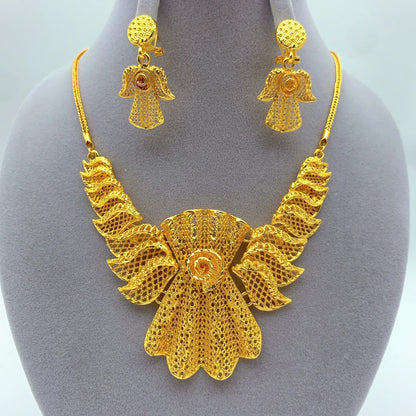Indian 24K Gold Plated Women African Dubai Bridal Wedding Necklace Earrings Jewelry Set