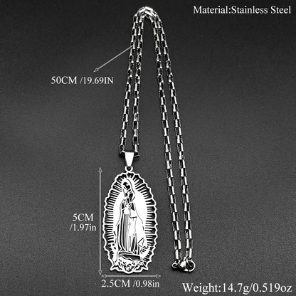 Women Men Stainless Steel Gold Color Our Lady of Guadalupe Hollow Catholic Virgin Mary Pendant Necklace