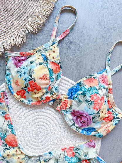 Women Flowers Printed Brazilian Underwired Bikini Swimsuit Swimwear Two-pieces Bather Bathing Suit